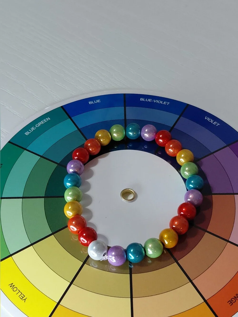 Hand Made Stretch Rainbow Bead Bracelet - Multicolor 7 Inches - Picture 10 of 11